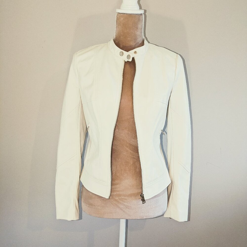 NEW Bebe Ivory Faux Leather Jacket